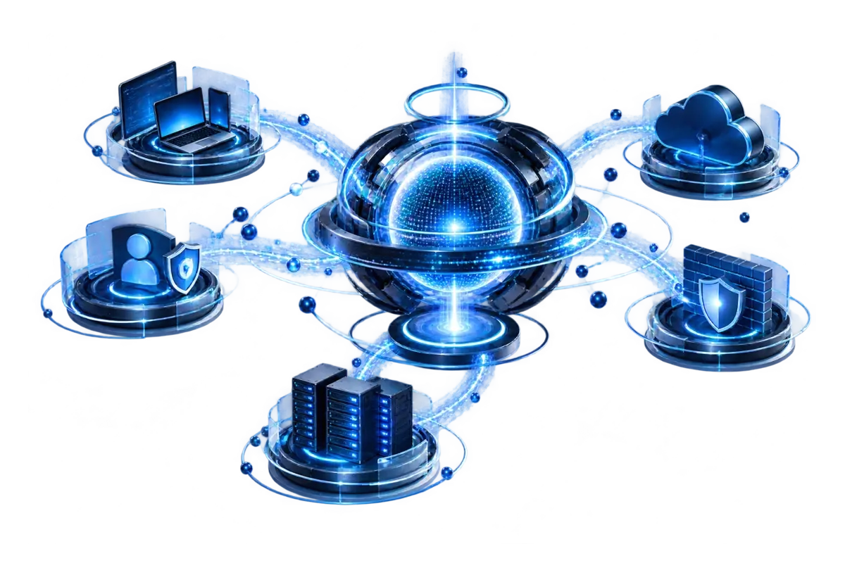 Hosted Wazuh SIEM for SMEs Hosted SIEM connecting endpoints, cloud, identity, firewalls and servers